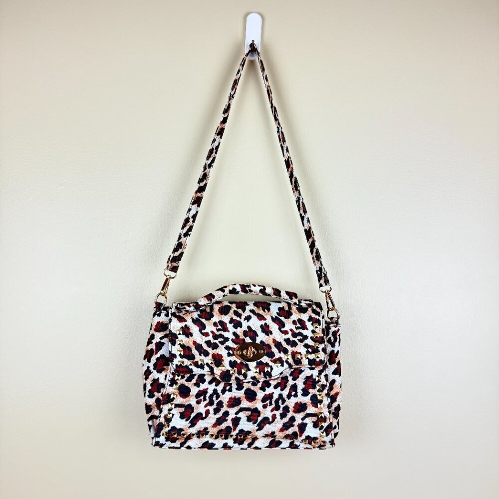 NWOT EY Boutique Leopard Print Crossbody Canvas Shoulder Bag w/ Turn-Lock Pocket